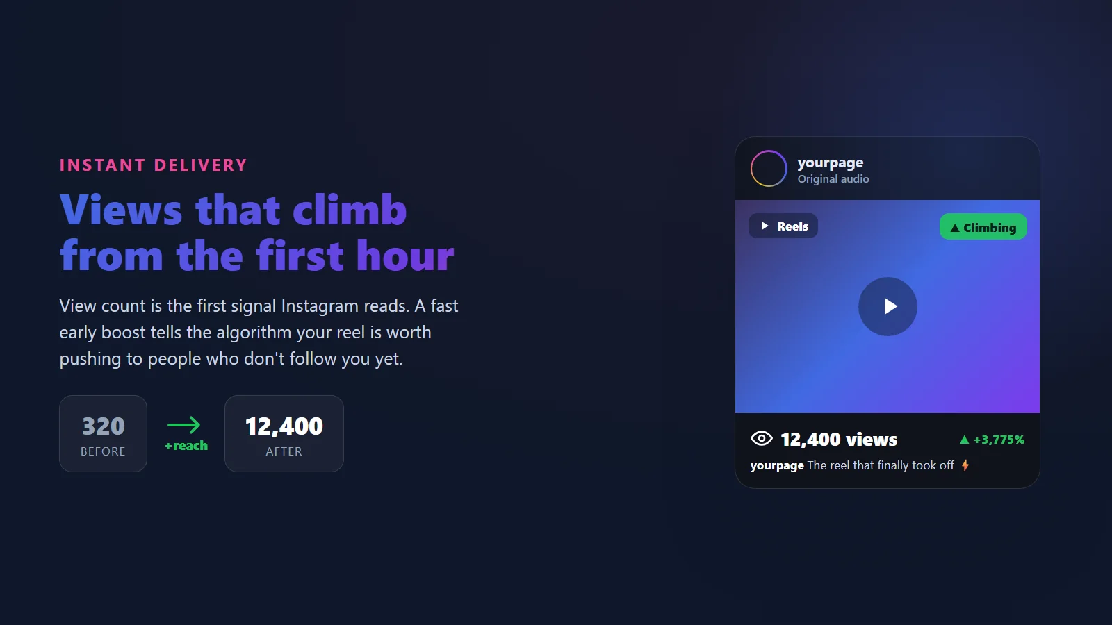 Instagram reel view count climbing after buying real Instagram views from BoostPals