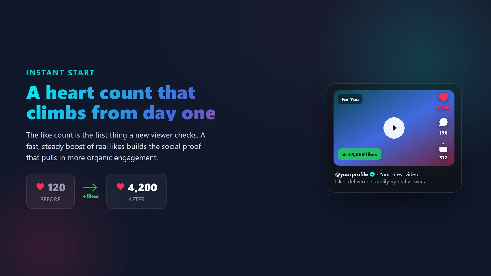 BoostPals TikTok like count climbing on a video after buying active likes