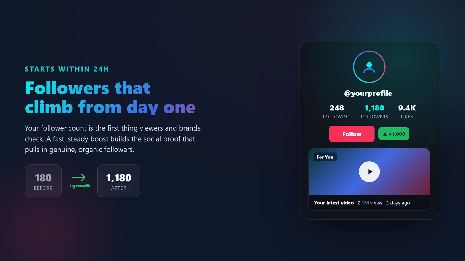 BoostPals TikTok follower count climbing on a profile header after buying high-quality followers