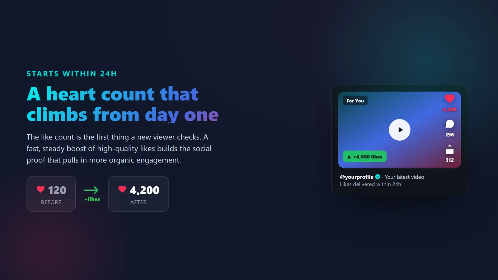 BoostPals TikTok like count climbing on a video after buying high-quality likes